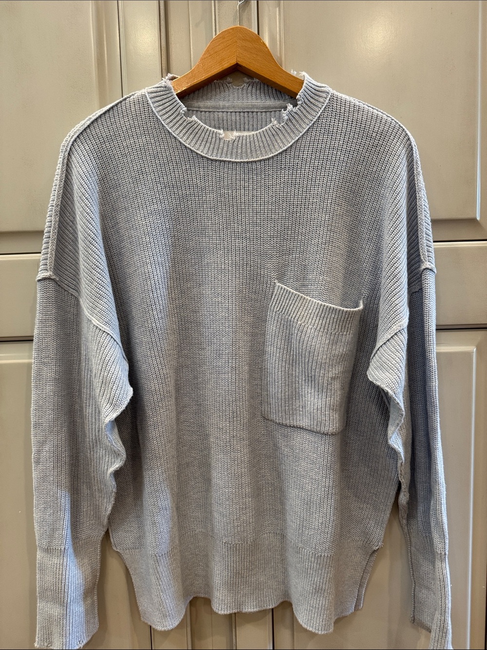 pistola distressed Light blue Crewneck Sweater with Front Pocket